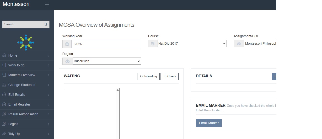Montessori portal dashboard screenshot