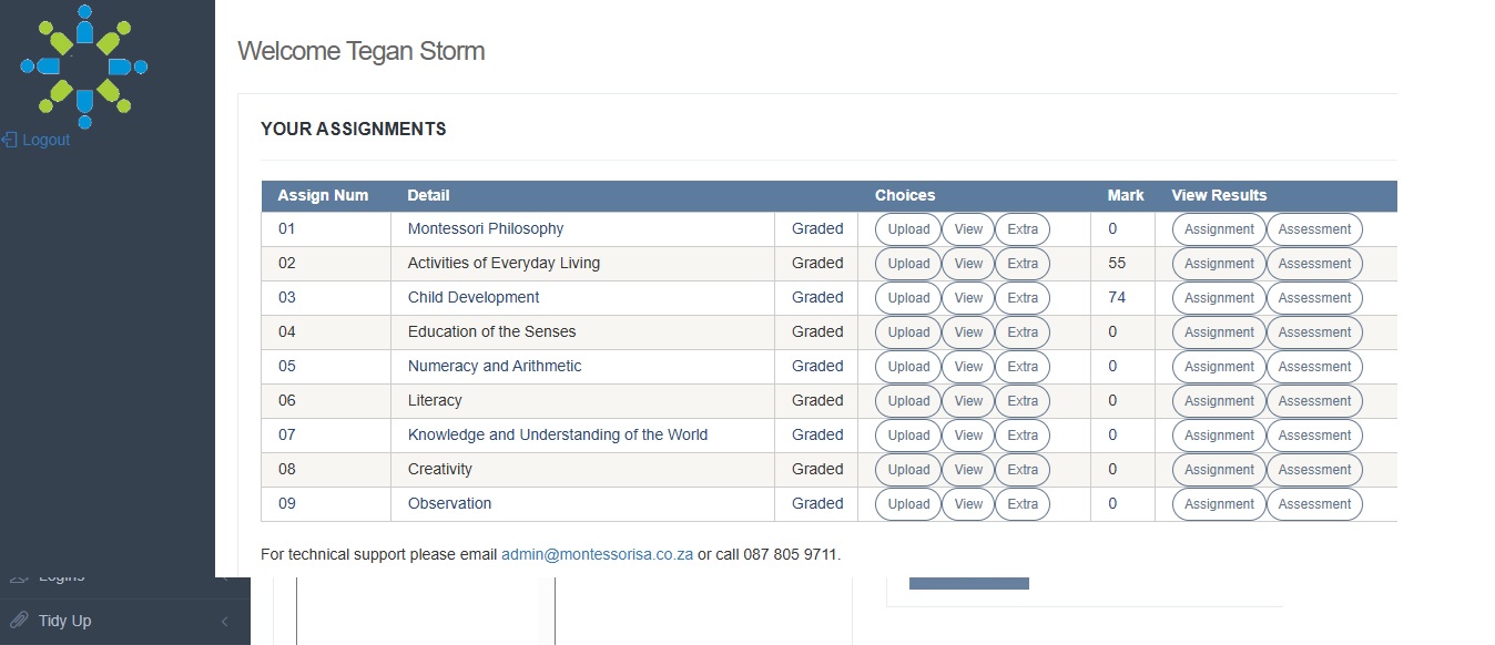 Montessori portal results and workflow screenshot