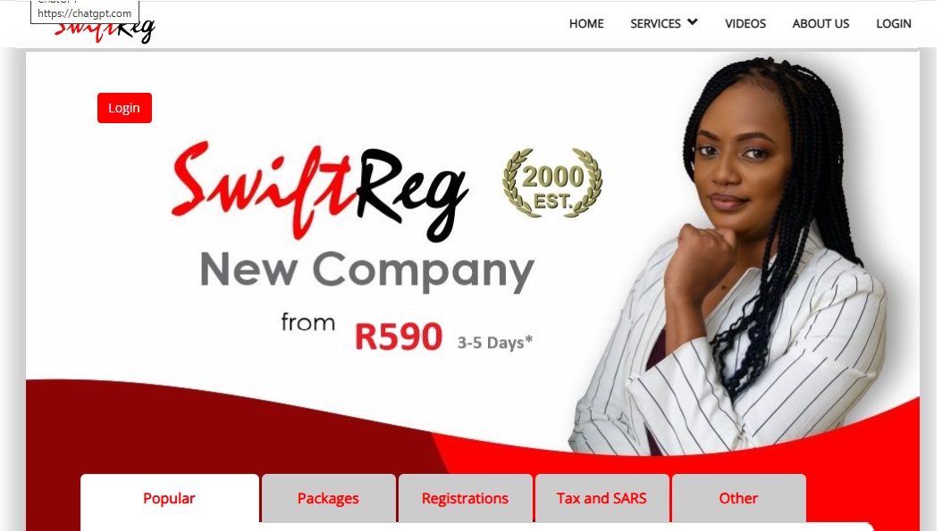 Swiftreg homepage screenshot